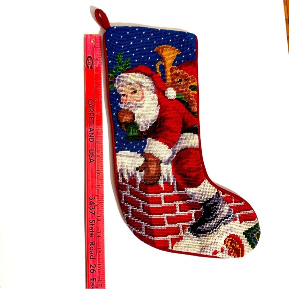 Vintage 1991 Needlepoint Christmas Santa Stocking - Picture 2 of 4